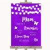 Purple Watercolour Lights I Love You Message For Mum Personalized Wedding Sign