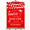Red Watercolour Lights As Families Become One Seating Plan Wedding Sign