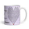 Any Song Lyrics & Names Purple Heart Gift Tea Coffee Personalized Mug