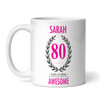 80th Birthday Gift For Women Pink Ladies Birthday Present Personalized Mug