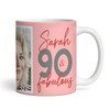 90 & Fabulous 90th Birthday Gift For Her Coral Pink Photo Personalized Mug