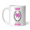 90th Birthday Gift For Women Pink Ladies Birthday Present Personalized Mug