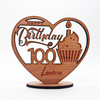 Engraved Wood 100th Birthday Cupcake Milestone Age Keepsake Personalized Gift