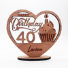 Engraved Wood 40th Birthday Cupcake Milestone Age Keepsake Personalized Gift