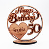 Engraved Wood 50th Happy Birthday Milestone Age Heart Keepsake Personalized Gift