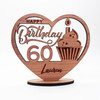 Engraved Wood 60th Birthday Cupcake Milestone Age Keepsake Personalized Gift
