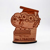 Engraved Wood No.1 Teacher Owl Globe Book Thank You Keepsake Personalized Gift