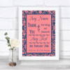 Coral Pink & Blue Thank You Bridesmaid Page Boy Best Man Wedding Sign