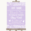 Lilac Burlap & Lace Thank You Bridesmaid Page Boy Best Man Wedding Sign
