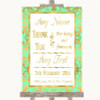 Mint Green & Gold Thank You Bridesmaid Page Boy Best Man Wedding Sign
