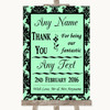 Mint Green Damask Thank You Bridesmaid Page Boy Best Man Wedding Sign