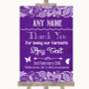 Purple Burlap & Lace Thank You Bridesmaid Page Boy Best Man Wedding Sign