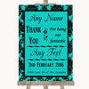 Turquoise Damask Thank You Bridesmaid Page Boy Best Man Wedding Sign