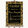 Black & Gold Damask Alcohol Bar Love Story Personalized Wedding Sign