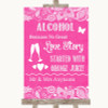 Bright Pink Burlap & Lace Alcohol Bar Love Story Personalized Wedding Sign