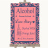 Coral Pink & Blue Alcohol Bar Love Story Personalized Wedding Sign