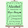 Green Alcohol Bar Love Story Personalized Wedding Sign