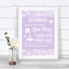 Lilac Burlap & Lace Alcohol Bar Love Story Personalized Wedding Sign