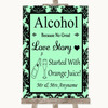 Mint Green Damask Alcohol Bar Love Story Personalized Wedding Sign