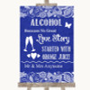 Navy Blue Burlap & Lace Alcohol Bar Love Story Personalized Wedding Sign