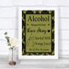 Olive Green Damask Alcohol Bar Love Story Personalized Wedding Sign