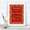 Red & Gold Alcohol Bar Love Story Personalized Wedding Sign