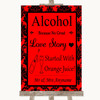 Red Damask Alcohol Bar Love Story Personalized Wedding Sign