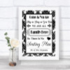 Black & White Damask All Family No Seating Plan Personalized Wedding Sign