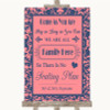 Coral Pink & Blue All Family No Seating Plan Personalized Wedding Sign