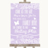 Lilac Burlap & Lace All Family No Seating Plan Personalized Wedding Sign
