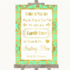 Mint Green & Gold All Family No Seating Plan Personalized Wedding Sign