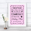 Pink All Family No Seating Plan Personalized Wedding Sign