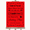Red All Family No Seating Plan Personalized Wedding Sign