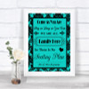 Turquoise Damask All Family No Seating Plan Personalized Wedding Sign