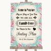 Vintage Shabby Chic Rose All Family No Seating Plan Personalized Wedding Sign