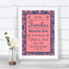 Coral Pink & Blue As Families Become One Seating Plan Personalized Wedding Sign