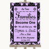 Lilac Damask As Families Become One Seating Plan Personalized Wedding Sign