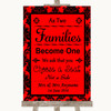 Red Damask As Families Become One Seating Plan Personalized Wedding Sign