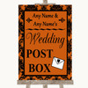 Burnt Orange Damask Card Post Box Personalized Wedding Sign