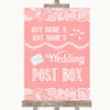 Coral Burlap & Lace Card Post Box Personalized Wedding Sign