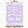 Lilac Burlap & Lace Card Post Box Personalized Wedding Sign