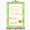 Mint Green & Gold Card Post Box Personalized Wedding Sign