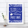 Navy Blue Burlap & Lace Card Post Box Personalized Wedding Sign