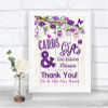 Purple Rustic Wood Cards & Gifts Table Personalized Wedding Sign