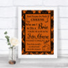 Burnt Orange Damask Cheese Board Song Personalized Wedding Sign
