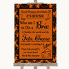 Burnt Orange Damask Cheese Board Song Personalized Wedding Sign