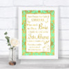 Mint Green & Gold Cheese Board Song Personalized Wedding Sign