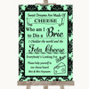Mint Green Damask Cheese Board Song Personalized Wedding Sign
