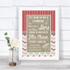 Red & Grey Winter Cheese Board Song Personalized Wedding Sign