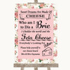 Vintage Roses Cheese Board Song Personalized Wedding Sign